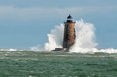 Large Waves Around Whaleback Lighthouse Stone Tower